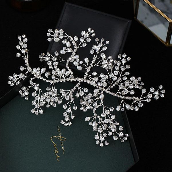 

hair clips & barrettes luxury women headdress headband wedding accessories crystal pearl belt bride ornaments jewelry xh, Golden;silver