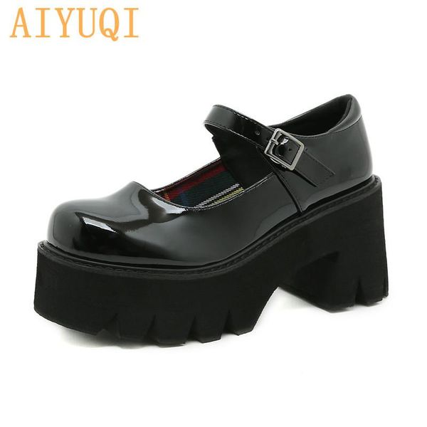 

dress shoes aiyuqi mary jane women platform 2021 summer patent leather high-heel female student japanese fashion girl, Black