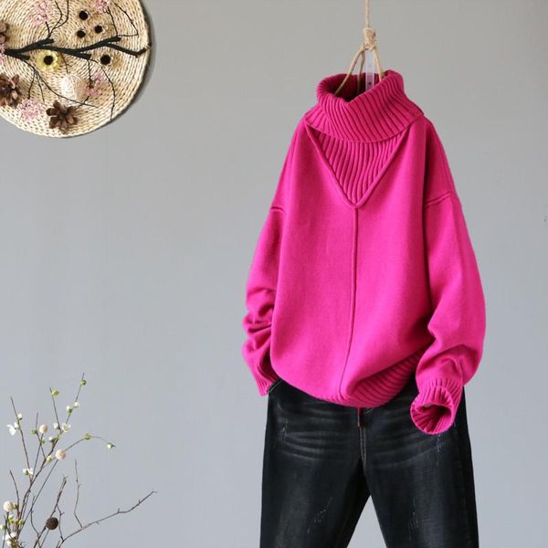

women's sweaters 2021 winter turtleneck women and pullovers pink loose thicken warm lady pulls all match outwear coat, White;black