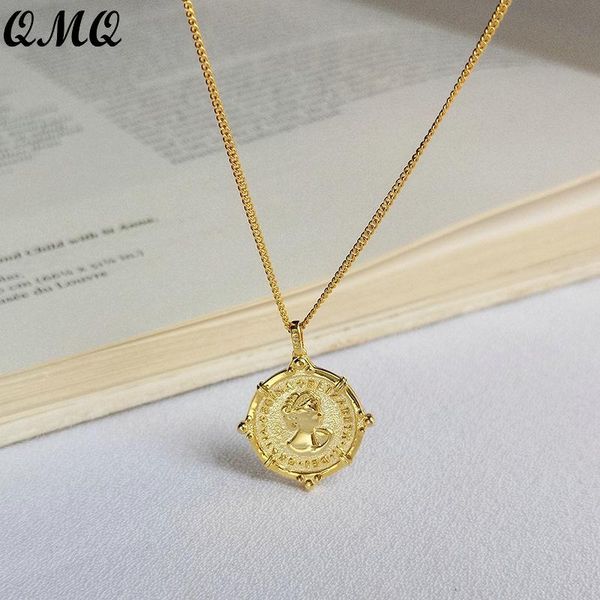 

chains 925 sterling silver female head pendant necklaces for women girls retro golden embossment necklace handmade jewelry 2021 trendy