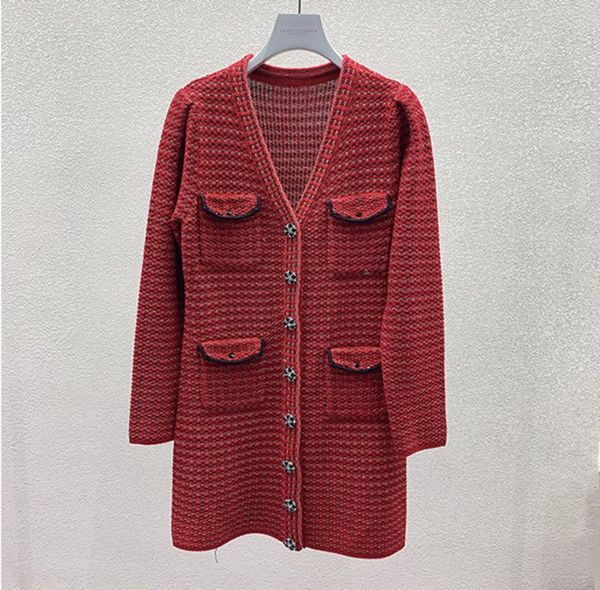 

casual dresses 82% wool brand fashion women high luxury spring autumn vintage v-neck diamond red long-sleeved dress, Black;gray