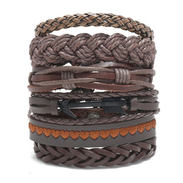 

bangles bracelet woven multi-layer cowhide men's combination suit leather, Black