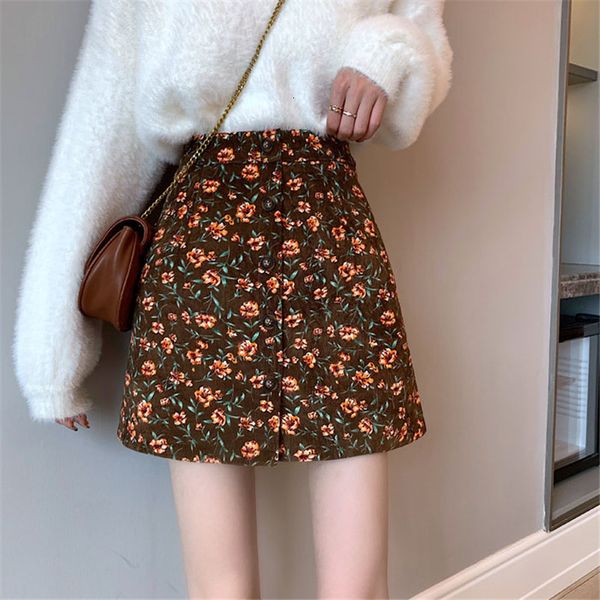 

skirts floral waist mini velvet to-line fashion all-match vintage women skirt short, Black