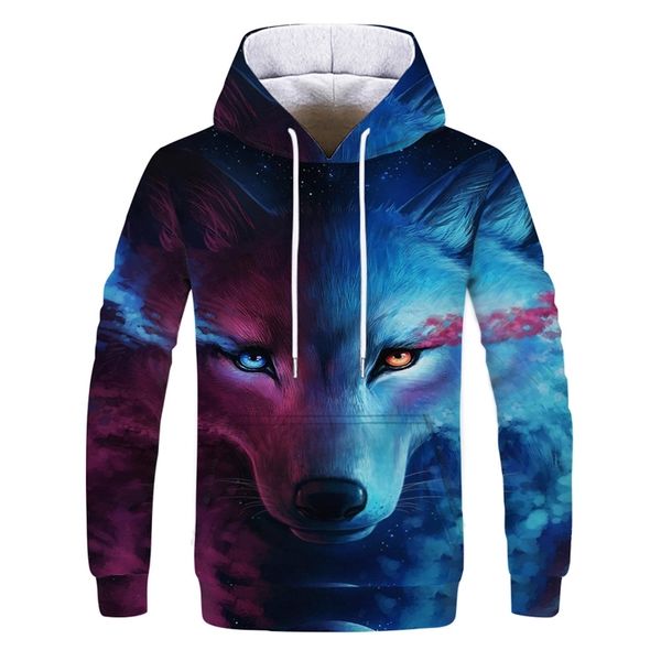 

trend new animal wolf 3d digital print hoodie men's sweater, Black