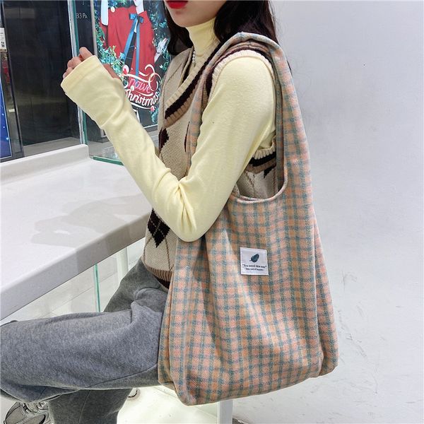 

large capacity women retro plaid vest shoulder bag lovely student girls school handbag ladies reusable shopping bags casual tote