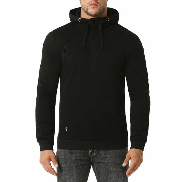 

mens plus velvet zipper pullover long sleeve hooded warm leisure sweatshirt blouse drop shipping kg-329, Black