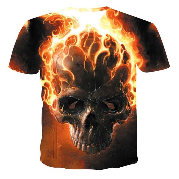 

men's t-shirts 2021 latest summer leisure 3d printing flame skull horror street short sleeve t-shirt 130-6xl, White;black
