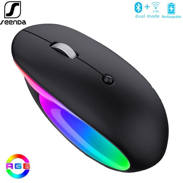 

mice seenda 2.4g bluetooth wireless mouse rechargeable ergonomic rgb gaming for computer lapipad hollow-carved