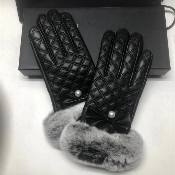 

five fingers gloves autumn winter women' genuine leather 100% real rex fur sheepskin mittens fashion bow design, Blue;gray