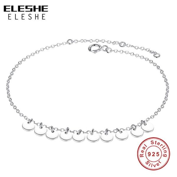 

link, chain eleshe 925 sterling silver bracelet for women simple geometric round coin charm bracelets & bangles link fashion jewelry, Black