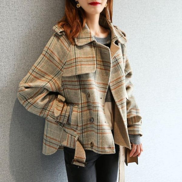 

women's wool & blends double sided cashmere coat autumn and winter short plaid suit, Black