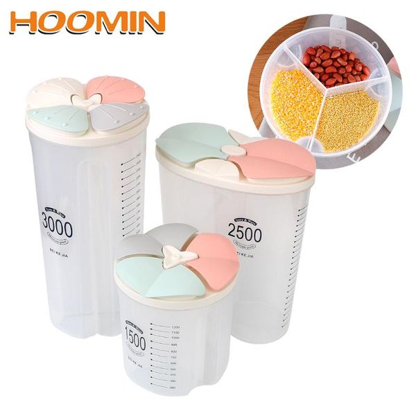 

plastic sealed tank kitchen storage compartment rotating dry rice container transparent box bottles & jars