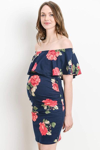 

print women's off shoulder ruffles elegant fitted maternity gown slim fit maxi pography dress for po shoot dresses, White