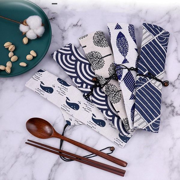

chopsticks log spoon set handmade natural wooden tableware japanese creative portable retro bag