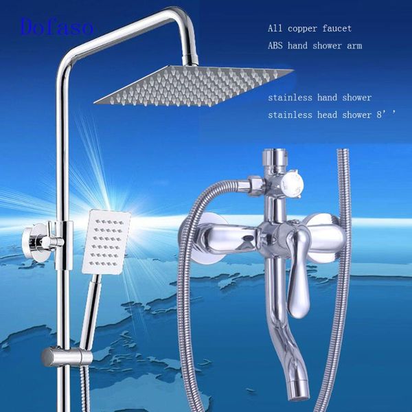 

dofaso stainless bath shower set faucet bathroom rainfall body mixer tap with hand sprayer wall mounted chrome sets