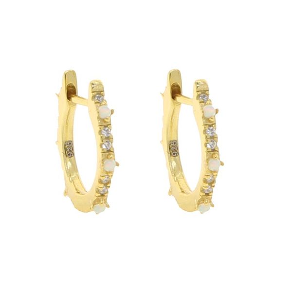

hoop & huggie 925 sterling silver white fire opal stone women earring hoops delicate gold color 5a cz fashion cute classic jewelry, Golden;silver