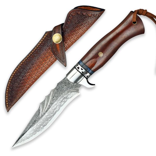 

military tactical combat knife damascus vg10 steel hunting knife fixed blade camping knives outdoor survival wooden handle adventure jungle