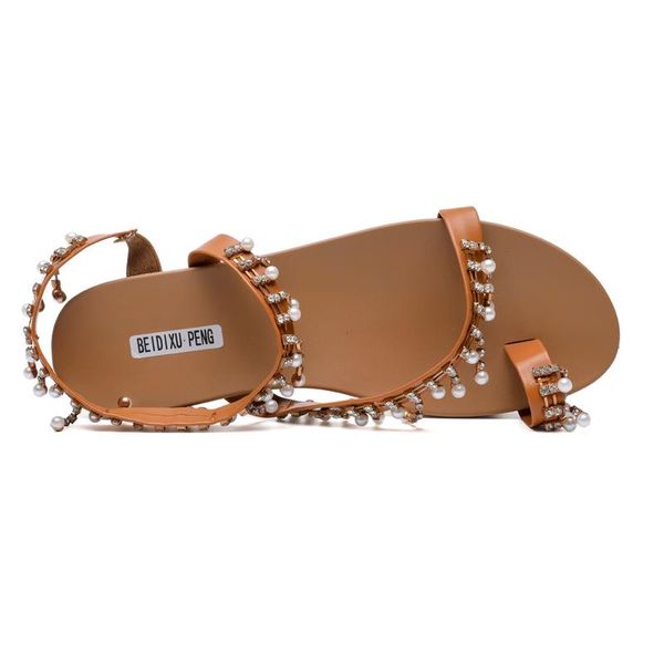 

sandals 2021 summer pearl pu women's shoes half slippers female outer wear faux inlaid flat, Black