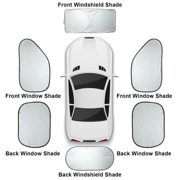 

car sunshade 6pcs folding silvering reflective windshield window sun shade visor shield cover suction cup sunshield sunscreen curtain