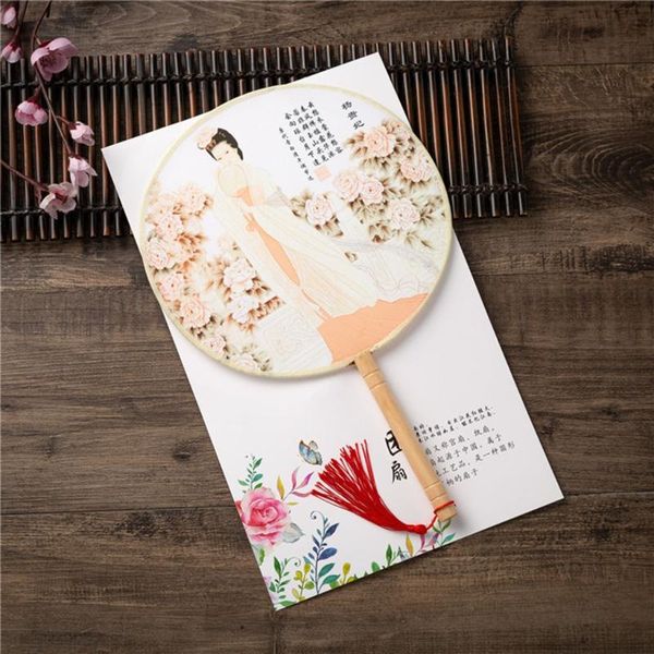 

other home decor gxma chinese style ancient handheld round circular fan classical beauty female print dancing hand fans with wooden handle