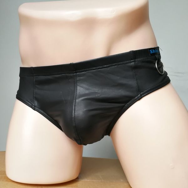 

men mini u pouch boxers black nylon faux leather underwear boxers shorts sheathy cool male gay underwear wear 1pcs fx1013, Black;white