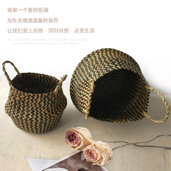 

laundry bags handmade seagrass baskets wicker hanging storage organizer straw rattan garden flower pot plant basket for toys