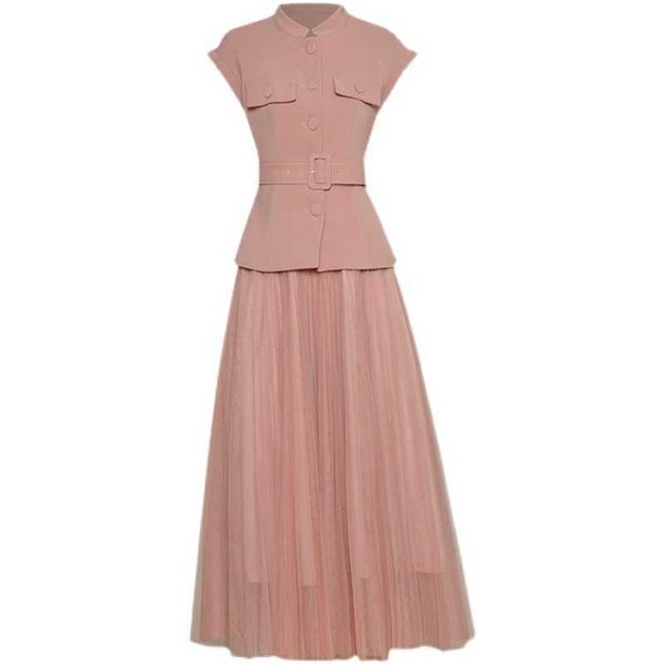 

est short sleeve jacket gauze long skirt set 210526, White