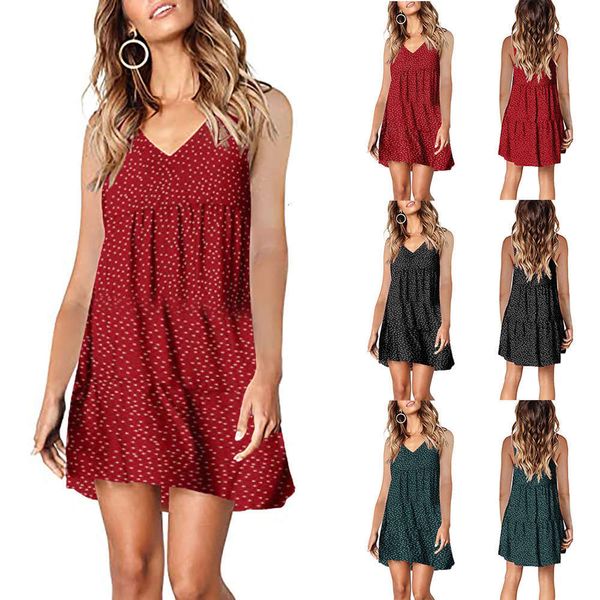 

casual dresses dress women clothes 4 color women's casual suspender v-neck sleeveless polka dot ruffle uz00, Black;gray