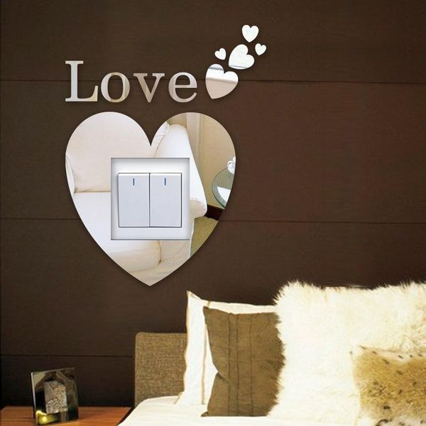 

wall stickers 3d heart decorative mirror sticker for home decoration bathroom acrylic decal diy waterproof self adhesive switch