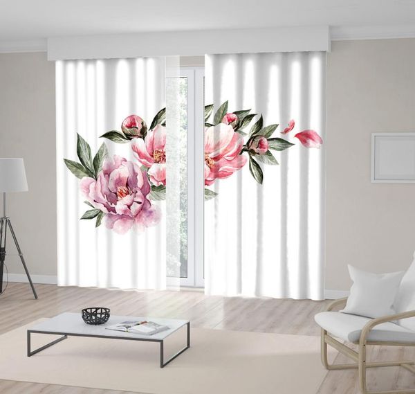 

curtain & drapes peony bouquet of flowers buds classic artistic watercolor illustration pink green