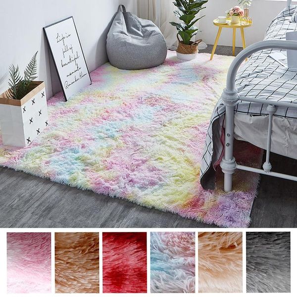 

carpets long plush modern home decor living room bedroom fluffy rugs rectangular furry floor mats gray rainbow