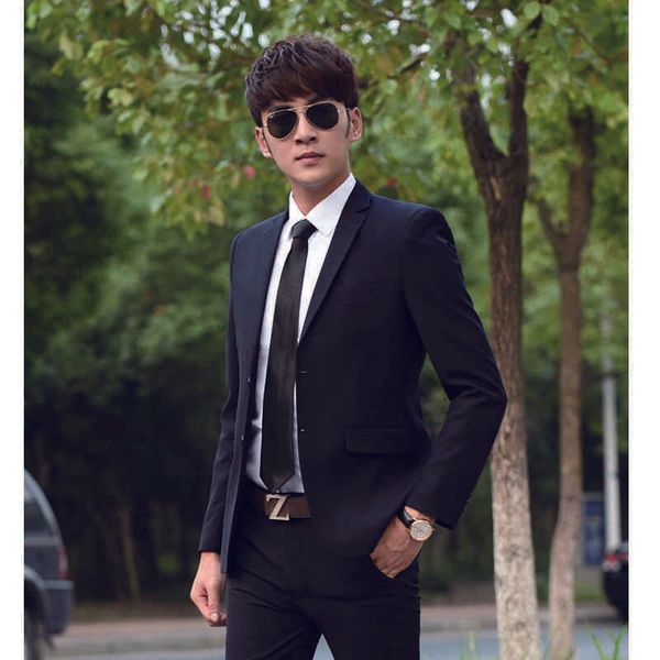 

men's suits & blazers 2021 suit men jacket spring autumn blazer trouser two piece set office slim business black casual pants coat, White;black