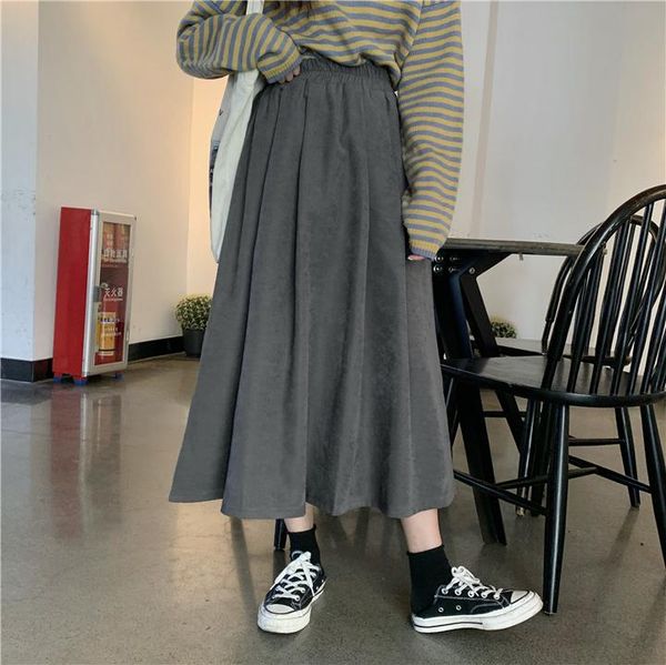 

skirts a line japanese harajuku autumn winter women skirt high waist solid female korean streetwear elegant long plus size, Black