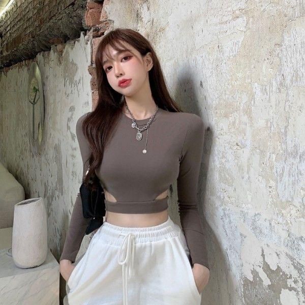 

women's t-shirt women o neck long sleeves bodycon shirt ribbed cropped solid 2021 autumn black casual slim basic woman t shirts wh, White