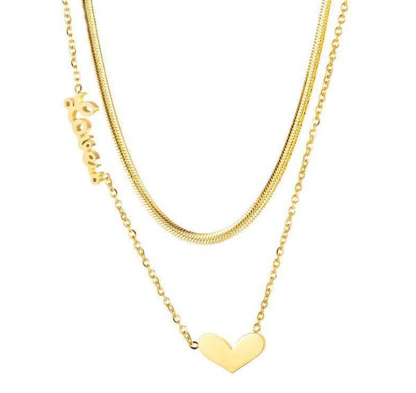 

pendant necklaces 316l stainless steel double layered ladies necklace love letter trendy no fade, Silver
