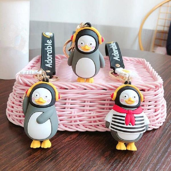 

keychains penguin keychain ring doll porte clef key cover cap pendant pluff infant wind chime lovely soft toys kid car knapsack chain, Silver