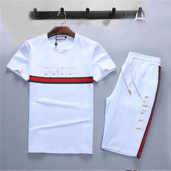 

2021 mens summer tracksuit fashion pullovers t-shirt classic trend shorts sportswear outfits designer round neck black and white male women, Gray