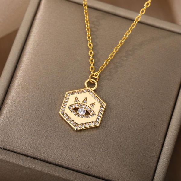 

pendant necklaces evil eye necklace for women stainless steel lucky cubic zirconia boho clavicle chain choker aesthetic jewelry, Silver