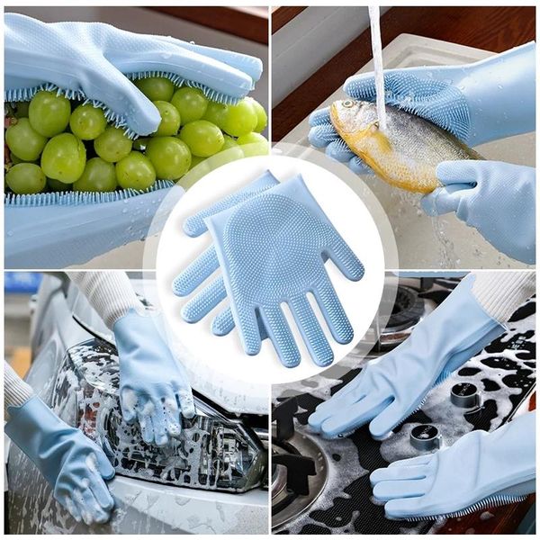

magic silicone dishwashing scrubber dish washing sponge rubber scrub gloves kitchen cleaning 1 pair disposable