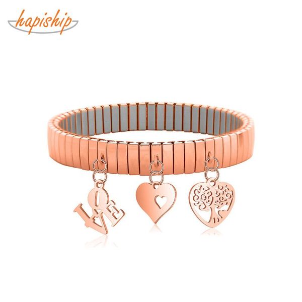 

charm bracelets hapiship fashion stainless steel rose heart round animal dog cat pendant elastic bracelet for women men jewelry wholesale g1, Golden;silver