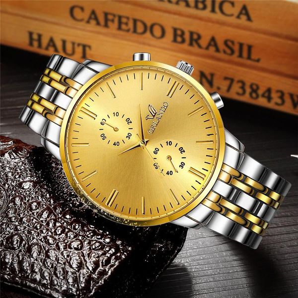 

wristwatches orlando men watches gold silver plated stainless steel watch fashion quartz man, Slivery;brown