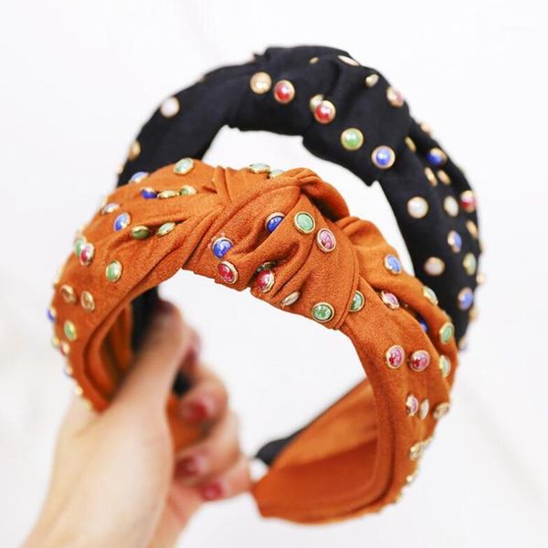 

fashion women hair accessories shining colorful rhinestone headband center hairband casual turban hoop wholesale1