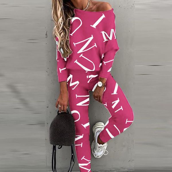 

women's two piece pants loose batwing sleeve and matching set women spring autumn casual streetwear suit femme long letter, White