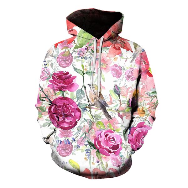 

the rolling stones red peony pattern men's 3d printing hoodie drawstring crew neck american sweatshirt fall winter, Black