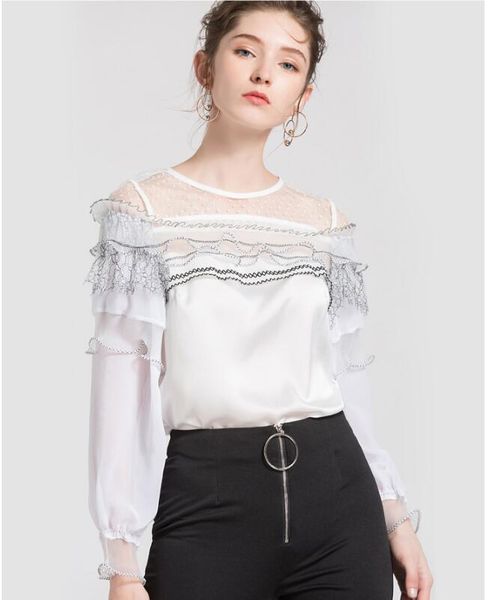 

women's blouses & shirts chiffon black white blouse shirt women ruffle long sleeve feminine streetwear casual autumn office lady sp-2