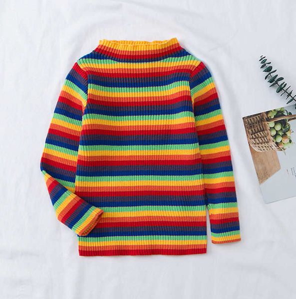 

rainbow kids sweaters boys children clothing pullover knitted baby girls autumn small turtleneck sweater colthes solid, Blue