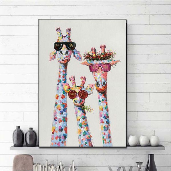 

paintings mutu art colorful oil animal giraffe a family with glasses painting canvas picture printings wall for bedding room