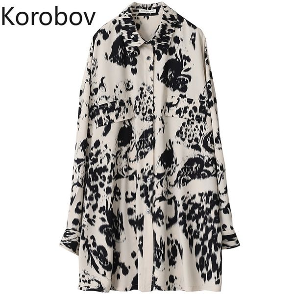 

korobov new arrival vintage spring summer women blouses harajuku print long sleeve female shirts office lady blusas mujer 210430, White