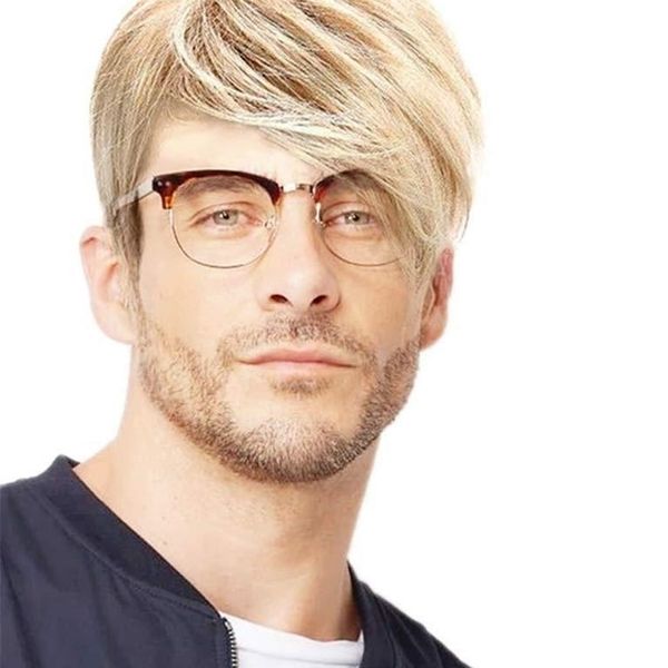 

high wig chemical fiber temperature silk fashion personalized wig men's headgear, Black