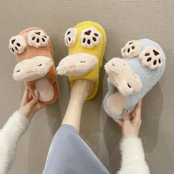 

slippers shoes flock low woman's slides cover toe platform fur flip flops 2021 flat plush massage with rome rubber basic, Black